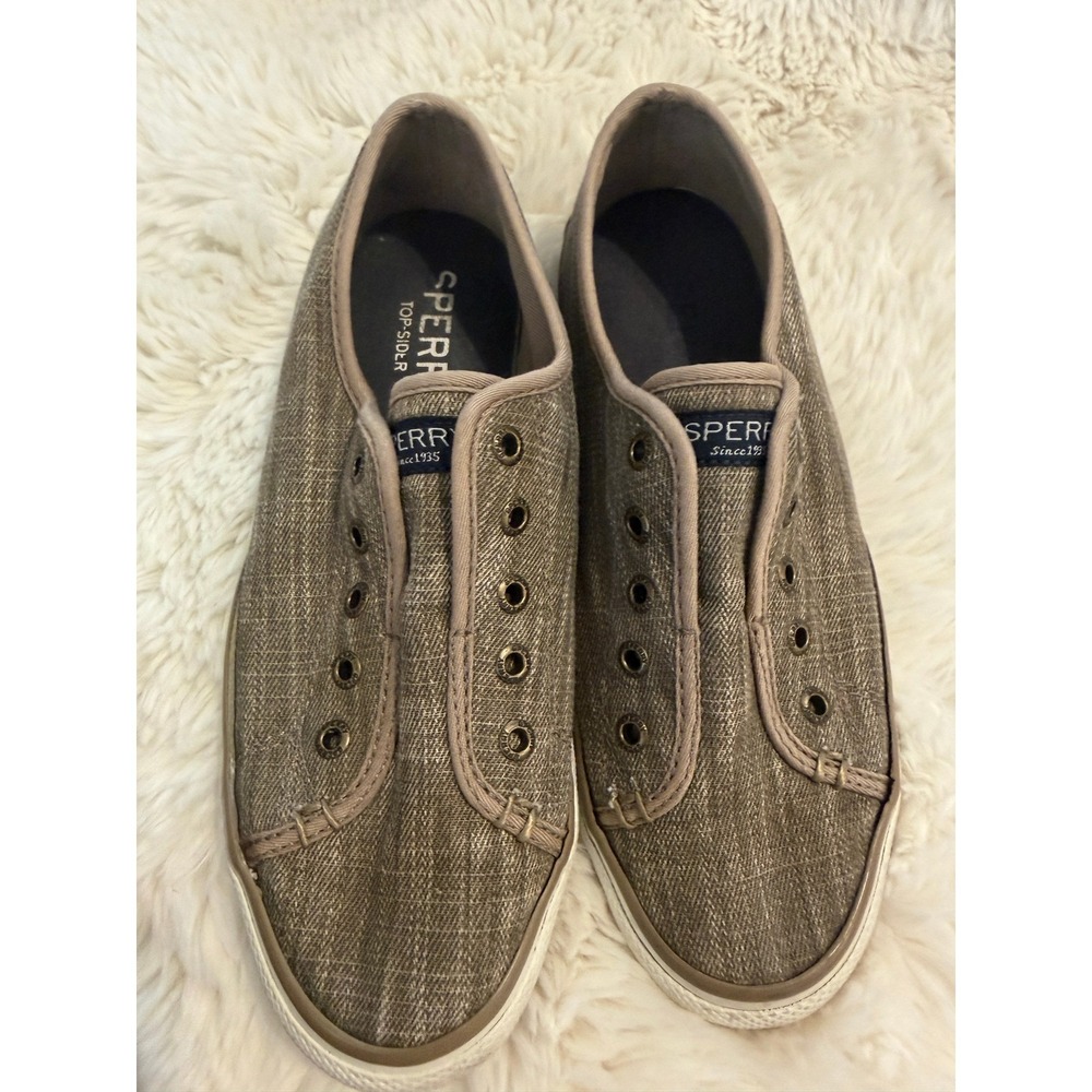 Sperry Top-Sider Crest Vibe Khaki Linen Slip On Sneakers Womens 6M STS97058